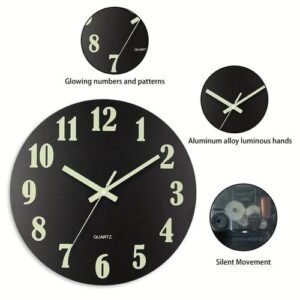 TIMBUTUS 12-Inch Glow-in-the-Dark Wall Clock – Silent Non-Ticking Quartz, Easy-Read Night Display 1