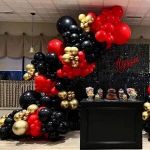 Black Gold Red Balloons Decor