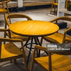 Wooden stools and wooden tables