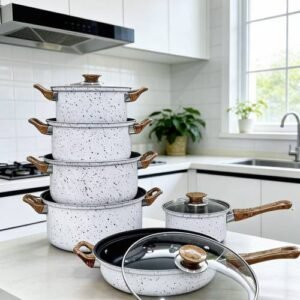 12 pieces non stick cooking pots (with wooden handles)