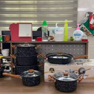 12 pieces non stick cooking pots (with wooden handles) Nakumat